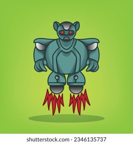 amazing futuristic cute mecha robot mascot logo icon design
