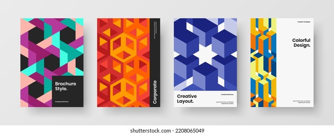 Amazing geometric hexagons flyer concept composition. Clean journal cover vector design template collection.