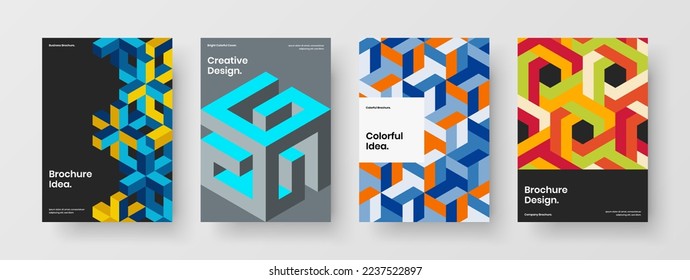Juego de plantillas de página principal de hexágonos geométricos asombrosos. Folleto corporativo único composición de ilustración de diseño de vectores A4.