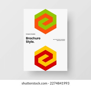 Amazing geometric hexagons handbill template. Isolated presentation design vector layout.