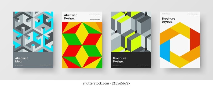 Amazing geometric hexagons poster template set. Isolated book cover A4 design vector illustration collection.