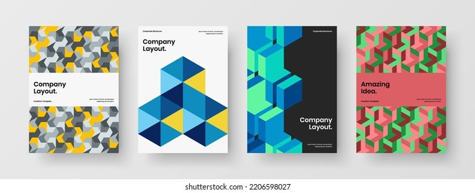 Amazing geometric pattern annual report concept collection. Trendy placard vector design template bundle.