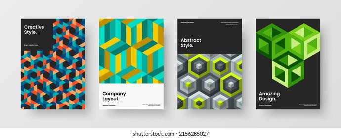Amazing geometric pattern book cover template composition. Original poster vector design concept bundle.