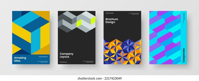 Sorprendente composición de plantillas de folletos de patrones geométricos. Conjunto de ilustraciones vectoriales de diseño A4 de la cubierta de la empresa limpia.