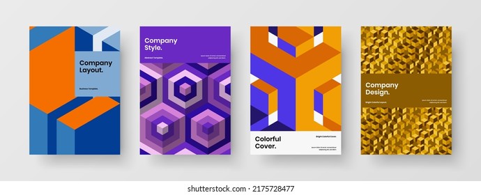 Colección de diseño de portada del diario de patrones geométricos asombrosos. Folleto corporativo único conjunto de conceptos de vector de diseño A4.