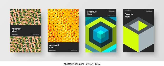 Amazing geometric shapes annual report template bundle. Minimalistic postcard A4 design vector layout composition.