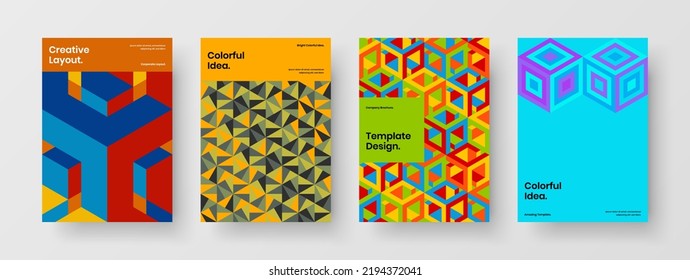 Amazing geometric shapes presentation illustration collection. Clean company cover A4 design vector layout set.
