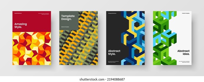 Amazing geometric tiles corporate identity illustration collection. Simple magazine cover A4 design vector concept bundle.