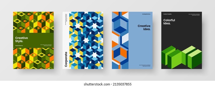 Amazing geometric tiles flyer illustration collection. Simple handbill design vector template composition.