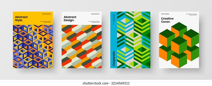 Amazing geometric tiles flyer layout composition. Creative brochure A4 design vector concept bundle.