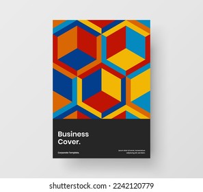 Amazing geometric tiles placard template. Vivid flyer A4 vector design concept.