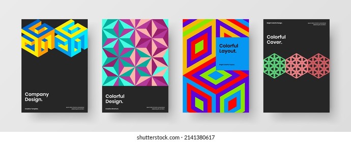 Amazing geometric tiles poster layout composition. Isolated corporate identity A4 vector design illustration set.