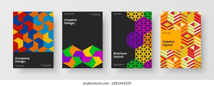 Amazing geometric tiles poster layout bundle. Unique catalog cover vector design template collection.