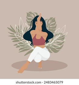 Amazing girl pose in yoga. Practicing yoga. Young and happy woman meditating.