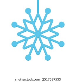 Amazing glossy ornamental blue snowflake realistic decorative design 3d template vector illustration. Tenderness cute circled pattern winter iced symbol of magic Christmas New Year celebration