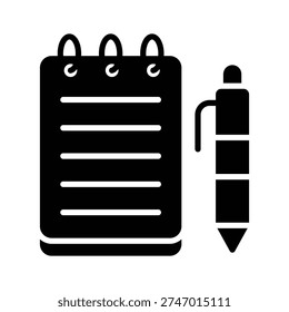An amazing glyph icon of notepad with pen, trendy vector