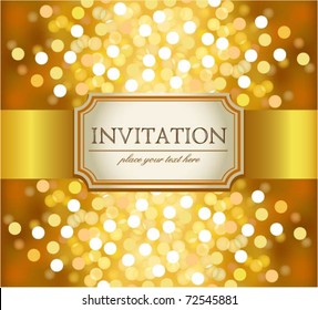 Amazing golden invitation on glittering background