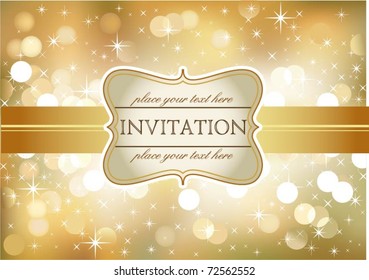 Amazing golden invitation on glittering background