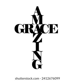 Amazing grace sign in cross shape  isolated on white background. Christian decor.