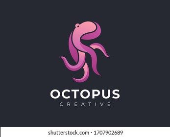 amazing gradient octopus mascot logo illustration