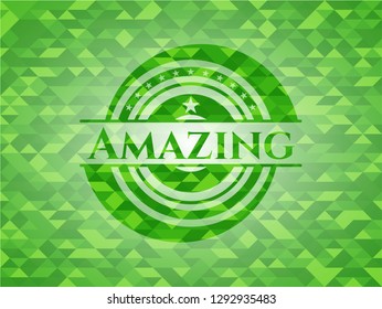 Amazing green emblem with mosaic background