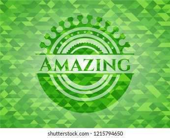 Amazing green emblem with triangle mosaic background
