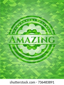Amazing green emblem with triangle mosaic background