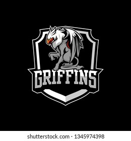 amazing griffin with shield vector badge logo template