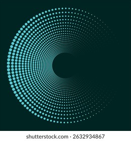 Incrível Meio-Tom Efeito Espiral. Círculos Pontilhados Coloridos Abstratos. Pontos de Forma Redondos. Fundo Pontilhado Em Espiral, Ícone. Elemento de design de vetor editável