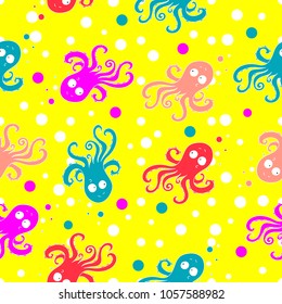 Amazing hand drawn beautiful ocean design octopus seamless pattern vector