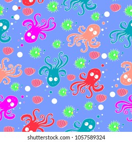 Amazing hand drawn beautiful ocean design octopus seamless pattern vector