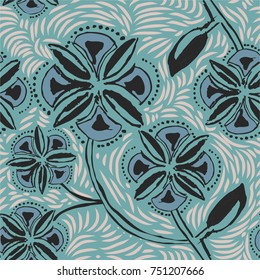Amazing hand drawn vector, vintage style, seamless floral pattern with stylized flowers, dots, lines and leaves. great for tile, pottery works, packaging paper, wedding invitation card and other 