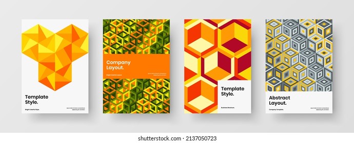 Amazing handbill design vector layout composition. Vivid geometric tiles catalog cover illustration collection.