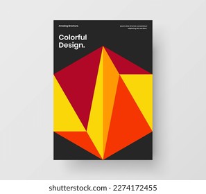 Amazing handbill design vector layout. Unique mosaic hexagons corporate brochure illustration.