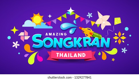 Amazing Happy Songkran Thailand festival message colorful design background, vector illustration Amazing Happy Songkran Thailand festival message colorful design background, vector illustration