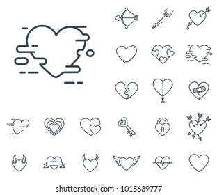 Amazing heart icon in set on the white background. Set of thin, linear and modern hearts icons. Universal linear icons to use in web and mobile app.