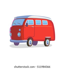 Amazing hippie car illustration. Surfing concept cartoon style. Colorful and flat style design for print advertising, postcard.