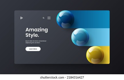 Impresionante plantilla de diseño de vector de cubierta horizontal. Ilustración de portada de bolas 3D modernas.