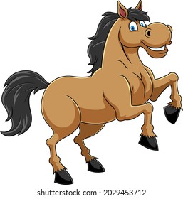 Amazing Horse Cartoon Mascot Character Jumping. Vector Hand Drawn Illustration Isolated On Transparent Background