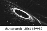 Amazing huge deep space spiral galaxy in stippling style with massive black hole or glowing portal in center. Retro styled dotwork. Pointillism. Noisy grainy shading using dots. Vector illustration