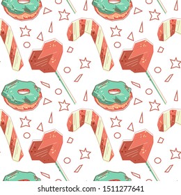 Amazing ice cream seamless pattern. Hand drawn sweet wrapping pattern. Childish cute elements