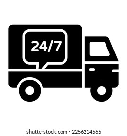 An amazing icon of 24 hour delivery service van in editable style