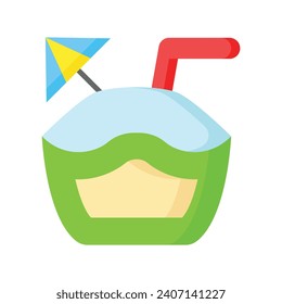 An amazing icon of coconut drink, premium vector of summer drink easy to use
