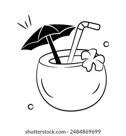 An amazing icon of coconut drink, premium vector of summer drink easy to use