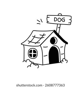 An amazing icon of dog house in hand drawn style, premium vector