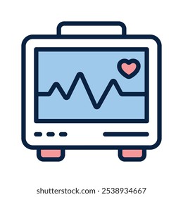 Un icono increíble de una máquina de ECG, medición de la frecuencia cardíaca, monitoreo de la salud cardíaca