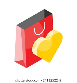 An amazing icon of valentine shopping, heart symbol with shopping bag