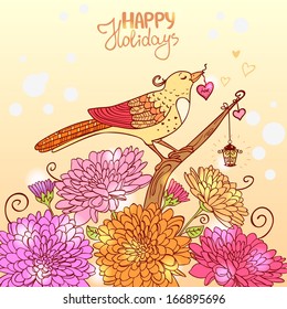 amazing illustration of a beautiful bird and flowers