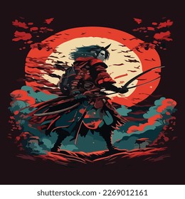 amazing illustration of dashing japanese samurai style vector art