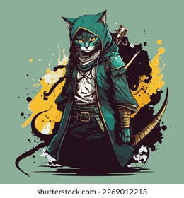 amazing illustration of japanese style killer cat vector art design